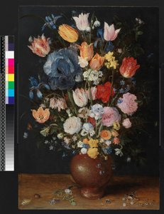 Steingutvase mit Blumen, ca. 1607-8